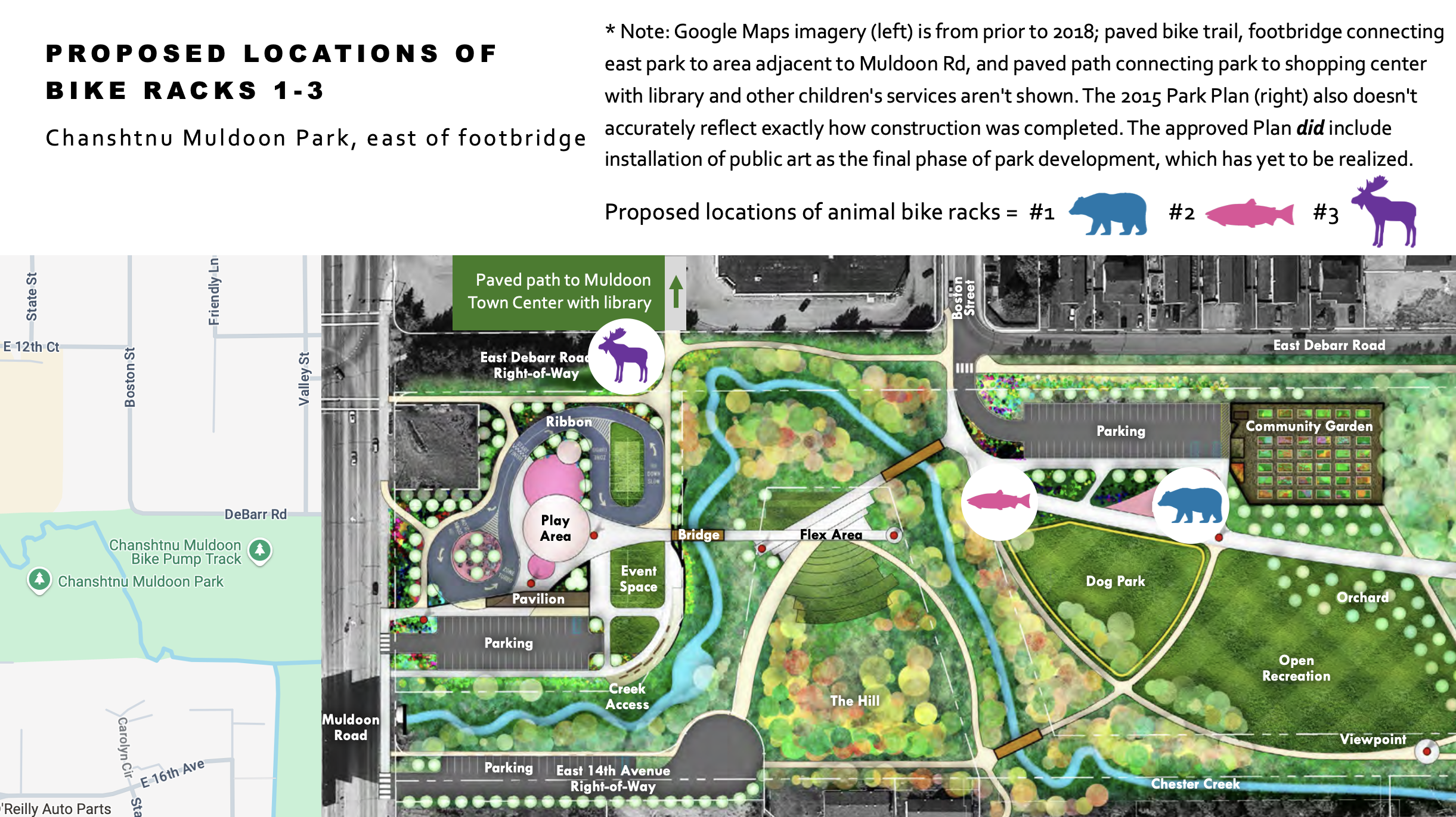 Locations for animal themed bike racks for Northeast Anchorage, Alaska