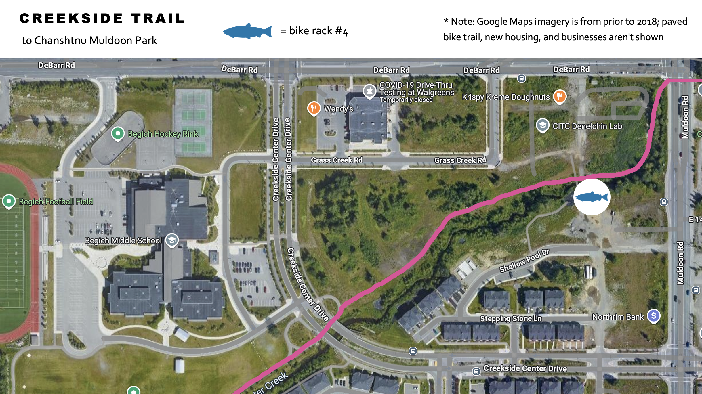 Locations for animal themed bike racks for Northeast Anchorage, Alaska