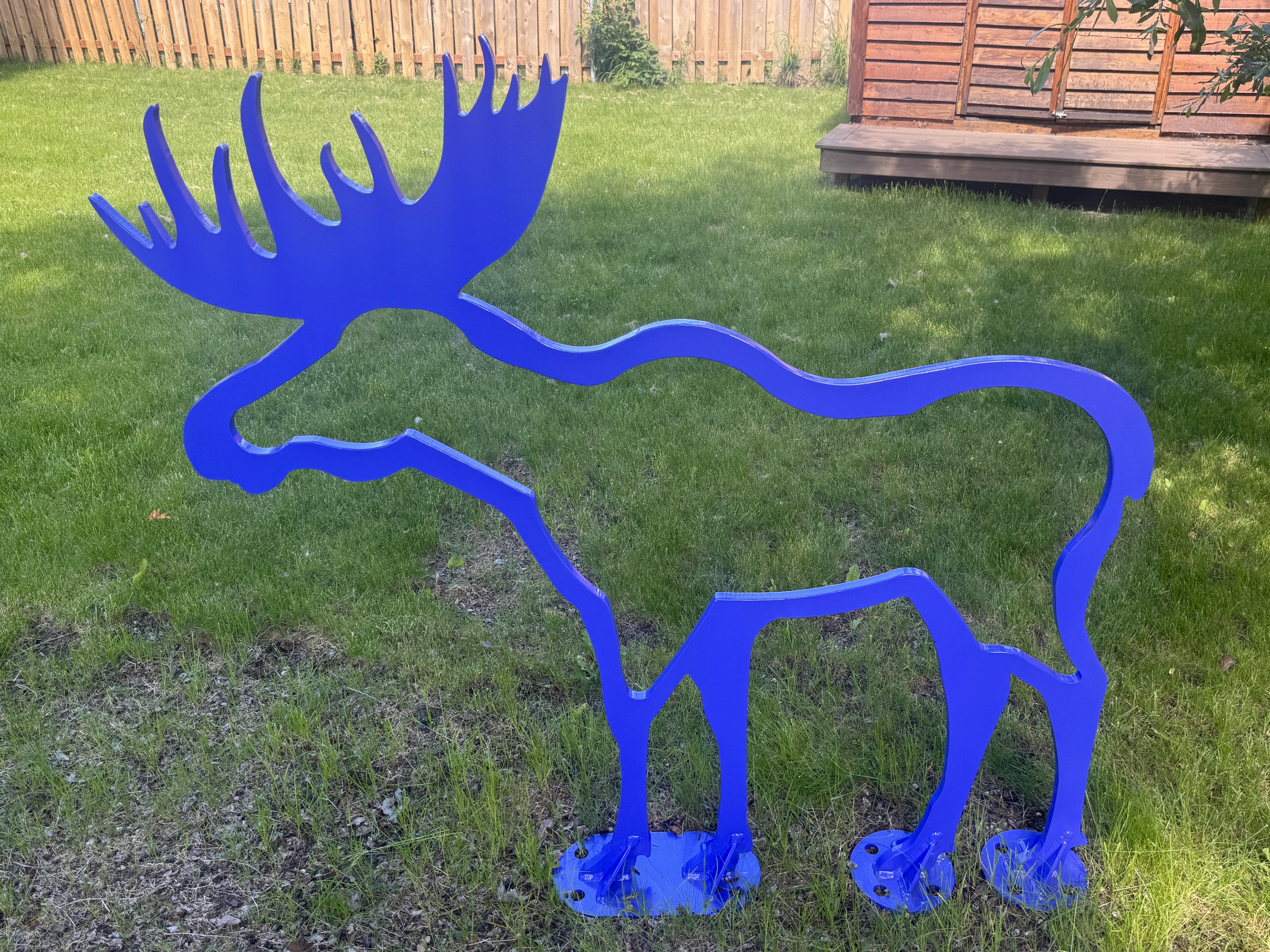 Moose sculpture and bike rack created for Chanshtnu Muldoon Park in Northeast Anchorage, Alaska.